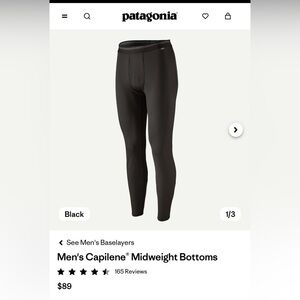 Patagonia Men's Black Capilene Midweight Bottoms